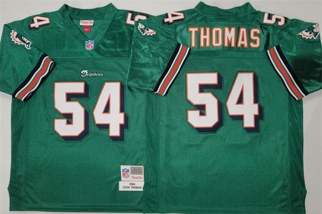 Men's Aqua Miami Dolphins #54 Zach Thomas Throwback Stitched Football Jersey